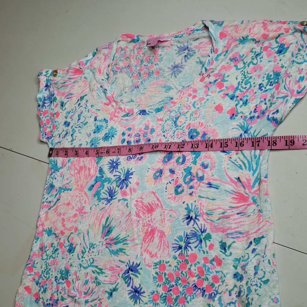 Lilly Pulitzer Inara 100% Linen Floral Vibrant Shirt Top Size M Beachy Coastal - Picture 12 of 15